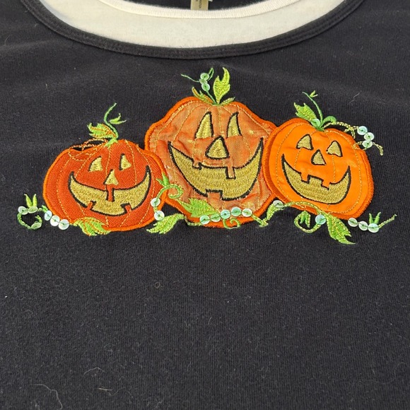 White Stag XL Black Halloween Pumpkin Embroidered Long Sleeve Top - Picture 4 of 7